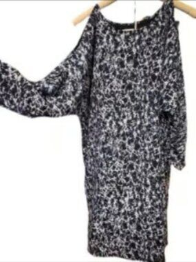 Michael Kors Blue Flowy Dress Ruched Long Sleeves Open Shoulder Comfortable XL